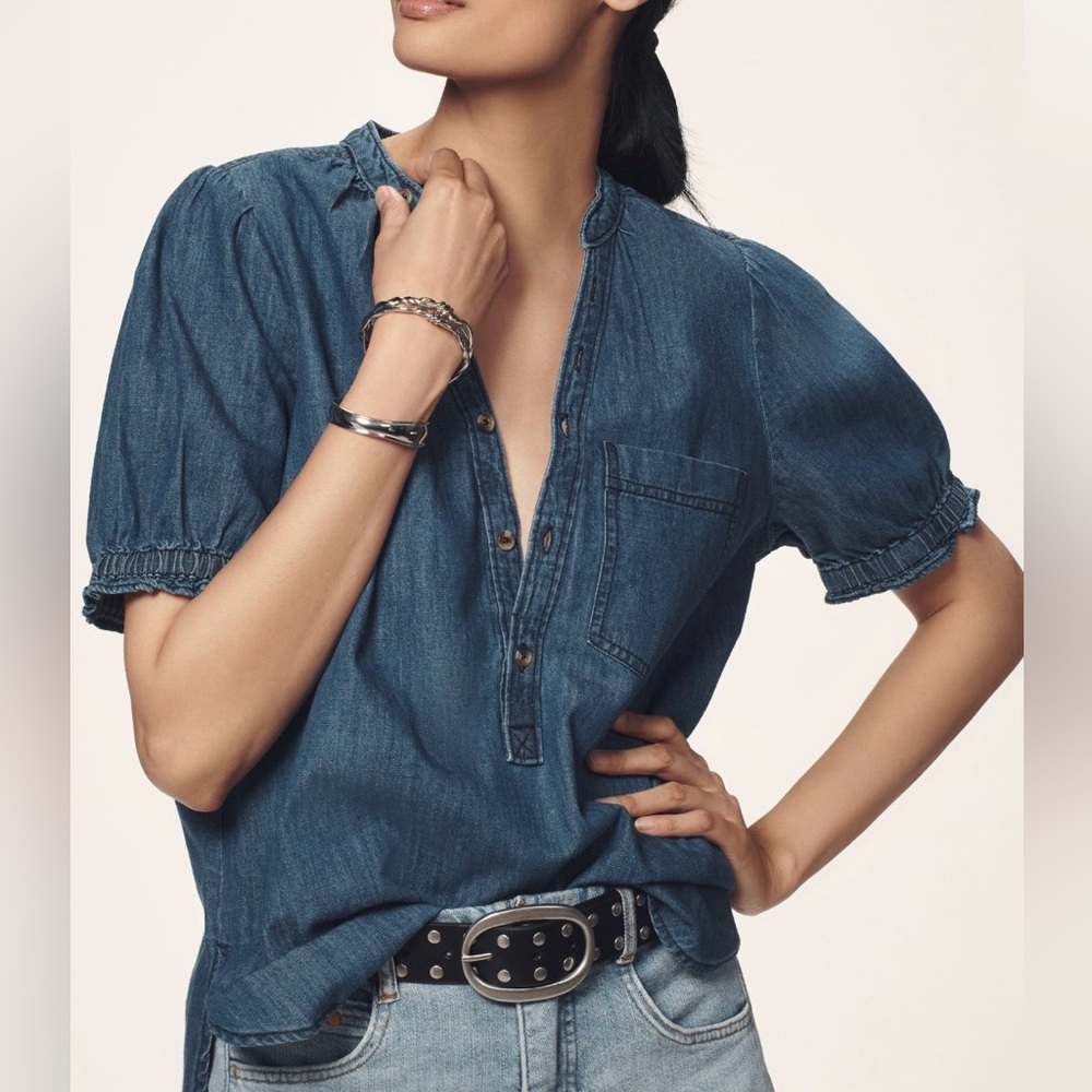Aly Denim Puff-sleeved Blouse